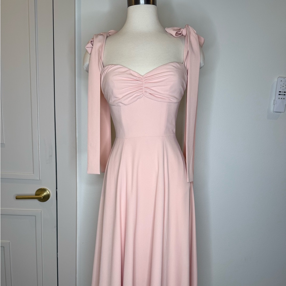 House of CB Elegant Pink Sleeveless Dress with Bow Straps